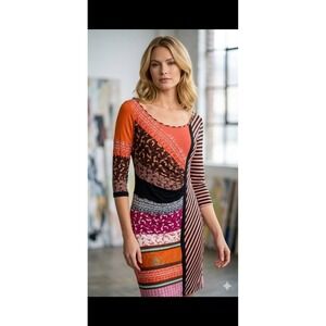 Save The Queen Vintage Y2K Patchwork Print Mesh Bodycon Mini Dress Italy Sz S